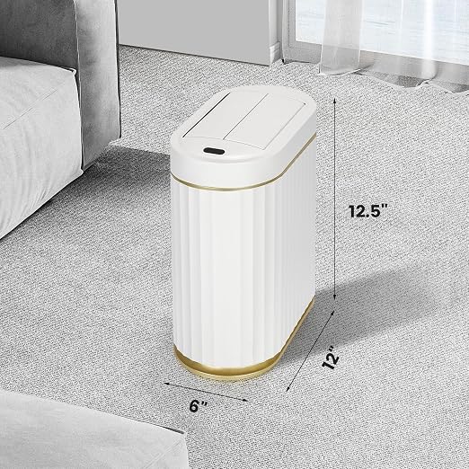 SYNCVIBE Bathroom Sensor Trash Can, 2 Gallon, Butterfly Lid, White Gold | Automatic Garbage Can, IPX5 Waterproof Slim Trash Bin, Under-Counter Wastebasket for Bedroom, Ling Room and Kitchen