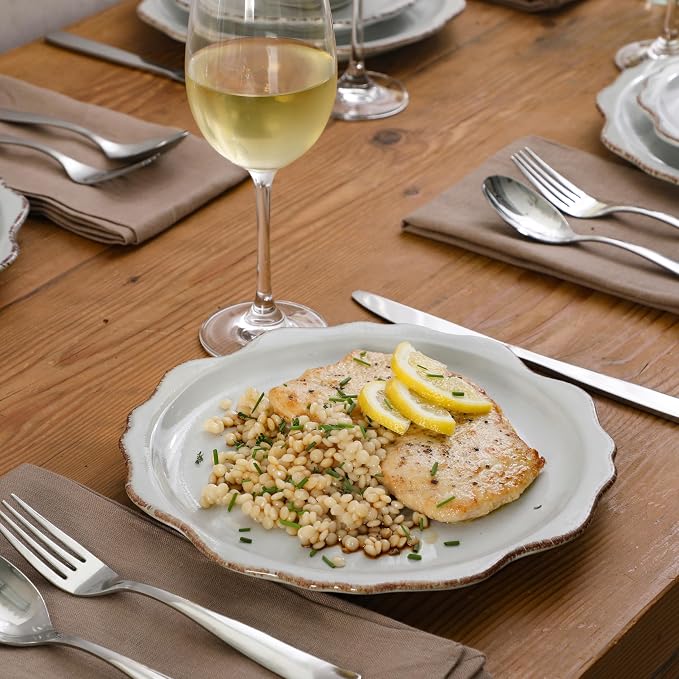 Gibson Elite Kennon Road Plates and Bowls Set, 12-Piece Dinnerware Set, White Scalloped Stoneware Dishes, Dinner Plates, Salad Plates & Cereal Bowls, Reactive Glaze