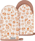 100% Thick Cotton Mini Oven Mitts with Silicone Grip Bakery Bread | Girly Cute Oven Mitts for Women, Machine Washable, Non-Slip, Reversible Design Fits Both Hands, Stylish Kitchen Decor