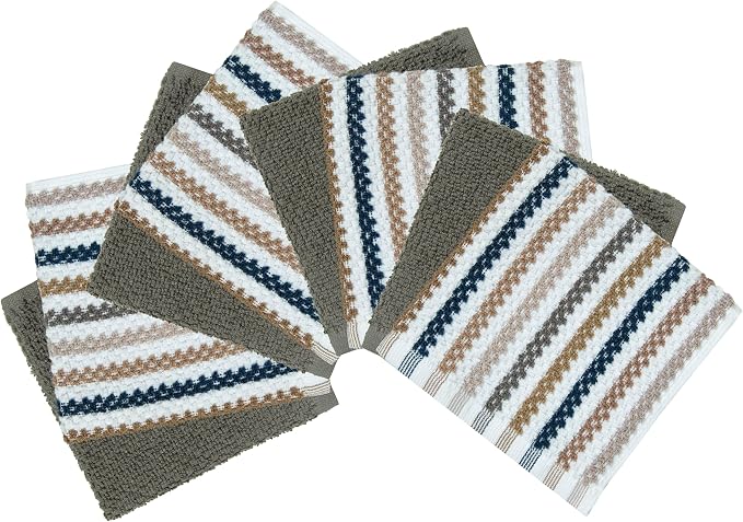 Bumble Dish Cloths 8-Pack, Cotton Kitchen Towels, 12"x12" Grey Wide Stripes | 430 GSM Soft Dish Towels for Kitchen, Highly Absorbent & Durable Kitchen Rags for Washing Dishes