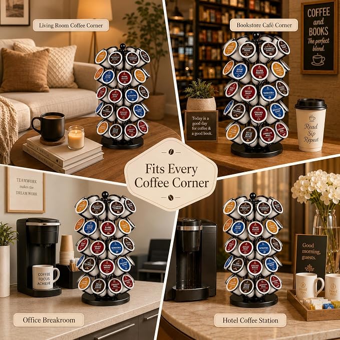 K Cup Holder, Coffee Pod Holder Storage Organizer Stand, 40 Pods Carousel | K Cup Carousel,Polished Top Ball,360°Rotating K Cup Organizer,Stable Base,Space-Saving for Countertop,No Assembly Required