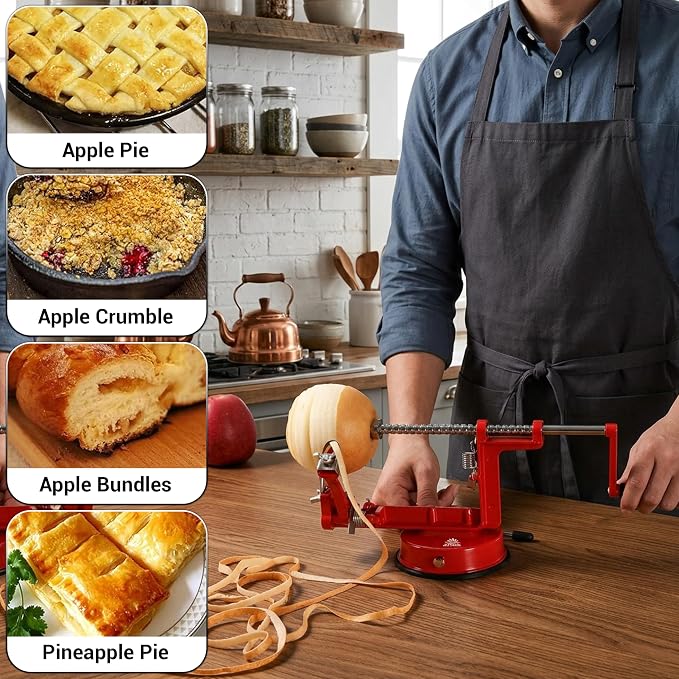 Apple Peeler Corer Slicer All in One – Apple Peeler Slicer Corer with Stainless Steel Blades, Multi-Function Apple Potato Peeler