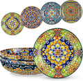 vancasso Pasta Bowls Set of 4, 42oz Ceramic Serving Bowls,Boho Pasta Plates | Large Shallow Bowls for Pasta, Salad, Soup, 42 oz Colorful Bowl Plates, Microwave and Dishwasher Safe Dinner Bowls