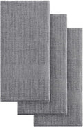 Mordimy Premium Large Cotton Kitchen Towels (18"x 28", 3 Pack), Grey | 100% Ring Spun Cotton, Super Absorbent, 380 GSM, Flat & Terry, Soft, Hanging Loop Dish Towels