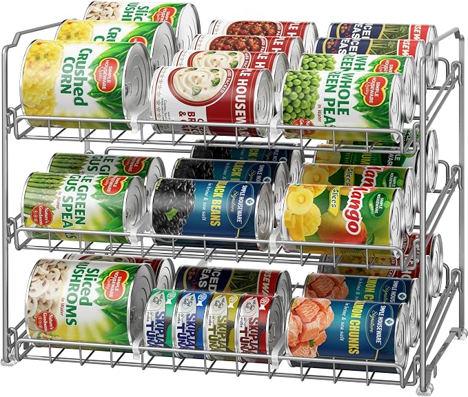 Simple Houseware Stackable Can Rack, Silver, Adjustable Plastic Dividers, Holds 36 Cans | Can Food Storage Dispenser for Pantry/Cabinet, Adjustable Dividers – 11.5" D x 17" W x 13.75" H