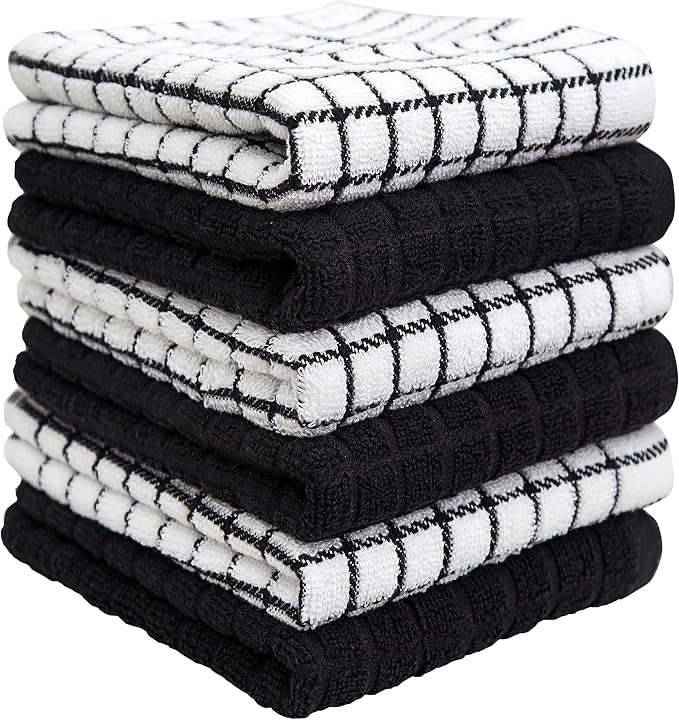 Bumble Kitchen Towels (6-Pack), 16"x28", 100% Cotton Dish Towels - Black | 380 GSM | Soft kitchen hand towels , Highly Absorbent & Durable Dish Towels for kitchen with Hanging Loop