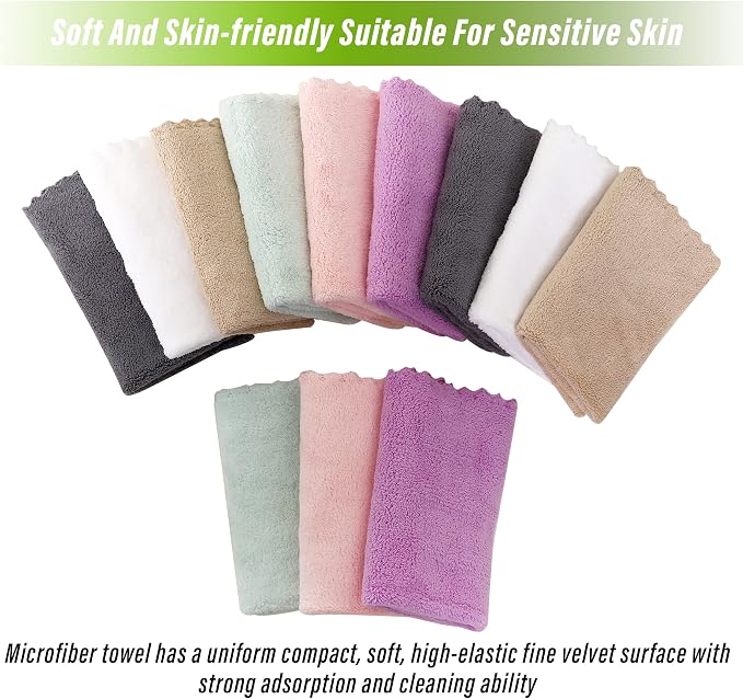 TENSTARS 12 Pack Premium Washcloths Set - Quick Drying- Soft Microfiber Coral Velvet Highly Absorbent Wash Clothes - Multipurpose Use as Bath, Spa, Facial, Fingertip Towel (Multicolored)