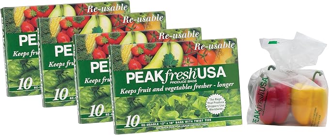 Reusable Produce Bags, Set of 4, 40 Bags Total