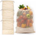 Reusable Produce Bags – 100% Cotton Mesh & Solid Hybrid (Medium 10x12 inch 3 Pcs) – Grocery Storage Bags for Fruit, Vegetables, Bulk Food – Washable, Plastic-Free, Breathable, Zero Waste