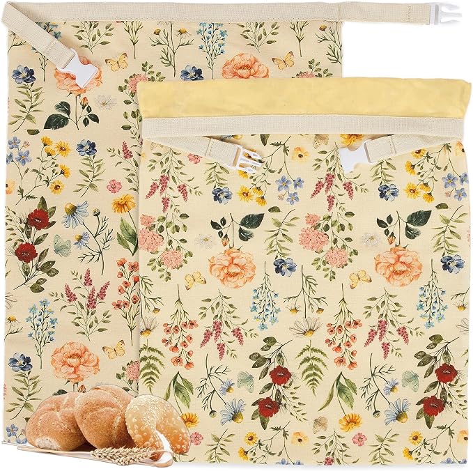 Reusable Beeswax Bread Bags for Homemade Bread & Sourdough, 2-Pack XL Airtight Food Storage Bags, Organic Cotton Linen Covers - Freezer-Friendly Freshness Preservation Keeps Fresh Longer