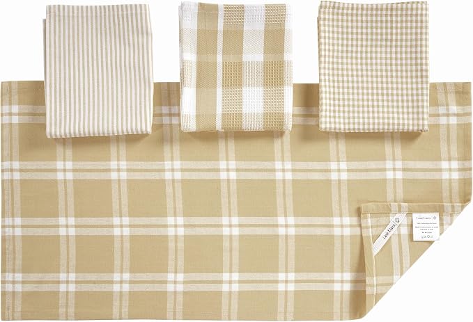 LANE LINEN 100% Cotton Kitchen Dish Cloths, Ultra Soft Absorbent Quick Drying Dish Towels, Multiweave Wash Cloths Dish Towel Sets, 13x28 Inches, 4 Pack - Beige