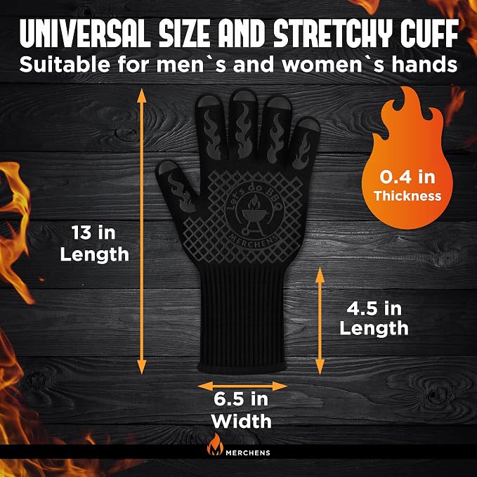 BBQ Grill & Oven Gloves 1472°F Heat Resistant | Storage Case & Gift Box | Fireproof, non-slip silicone mitts, extra-long protection for grilling, smoking & baking | Pro Series BBQ gloves - Easy clean