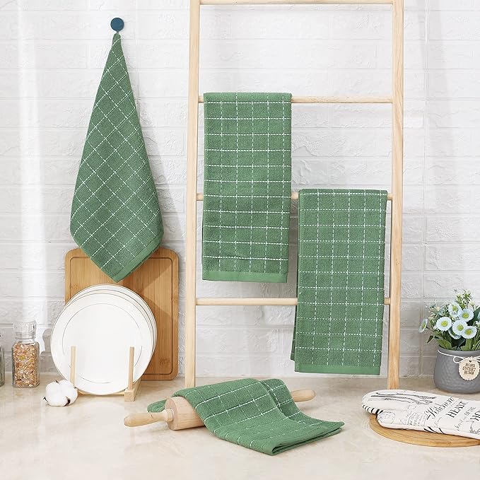 Homaxy 100% Cotton Terry Kitchen Towels, 8 Pack, Grass Green | Ultra Soft and Absorbent Dish Towels for Kitchen, Suitable for Drying and Washing Dishes