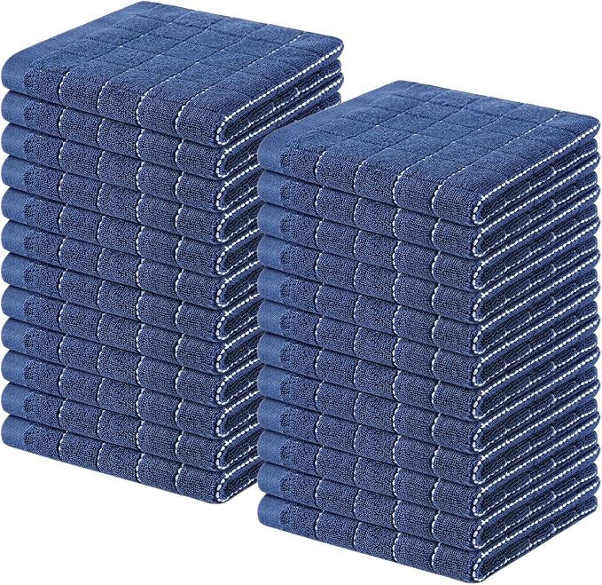 Homaxy 100% Cotton Terry Kitchen Dish Cloths, 24 Pack, Navy Blue | Ultra Soft and Absorbent, Suitable for Drying and Washing Dishes