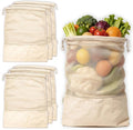 Reusable Produce Bags – 100% Cotton Mesh & Solid Hybrid (Large 12x15 inch 6 Pcs) – Storage Bags for Vegetables, Toys, Clothes, Travel Packing – Washable, Plastic-Free, Breathable, Zero Waste