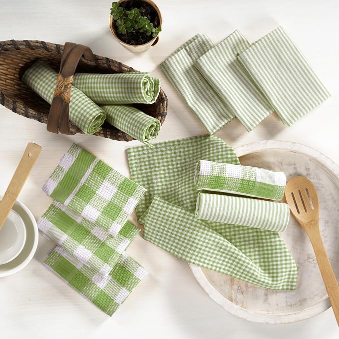 LANE LINEN 100% Cotton Kitchen Dish Cloths, Ultra Soft Absorbent Quick Drying Dish Towels, Multiweave Wash Cloths Dish Towel Sets, 12x12 Inches, 12 Pack - Sage Green