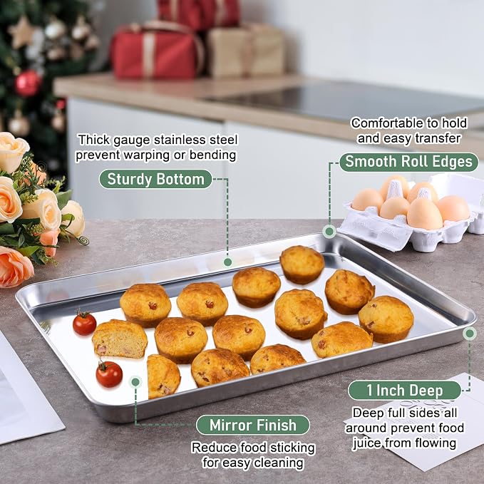 Homikit Half Baking Sheet with Wire Rack (1 Pan+1 Cooling Rack), 18" x 13" | Stainless Steel Cookie Sheet Pan with Cooling Rack Set, Large Bacon Tray for Oven Baking Cooking Roasting, Dishwasher Safe
