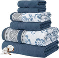 Modern Threads 6 Piece Bath Towel Set – Bathroom Set with 2 Bath Towels, 2 Hand Towels, and 2 Wash Cloths – 100% Cotton, Super Absorbent & Extra Soft – Reversible Floral Trail (Navy)