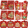 SiliFine 12 Pcs Christmas Kitchen Accessories Set Gingerbread Man Pot Holders Gingerbread House Oven Mitts Xmas Candy Kitchen Towels for Christmas Home Decorations, Cooking Baking Holiday Gifts