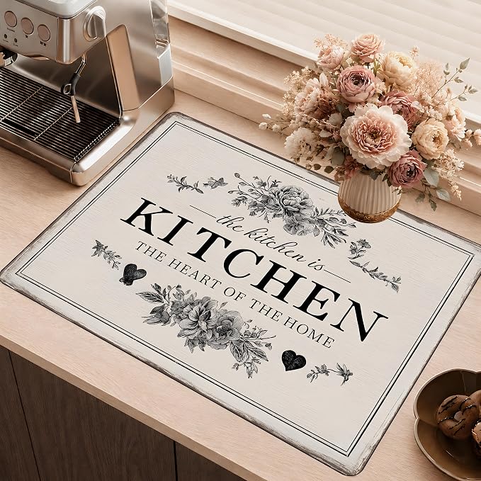 Floral Stove Top Cover Mat, Farmhouse Decor, 28.5 x 20.5In(Gray wood planks)