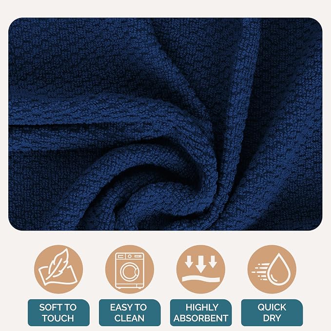 Casa Platino Kitchen Towel Set 8 Pc 4 Dish Cloths (13"x13") & 4 Kitchen Towels (16"x26") - Absorbent, Quick Dry, Soft, Durable Dish Rags With Hanging Loop for Wiping Surfaces & Drying Dishes - Blue.