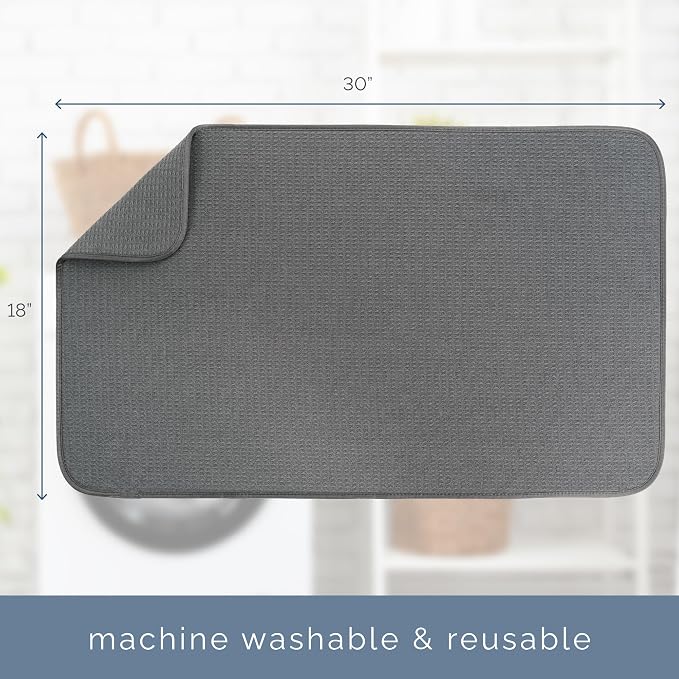 S&T INC. Dish Drying Mat, 18" x 30", Jumbo, Charcoal Grey | Absorbent Microfiber, XXL Kitchen Counter Mat for Dishes, Utensils, Pots and Pans, Machine Washable