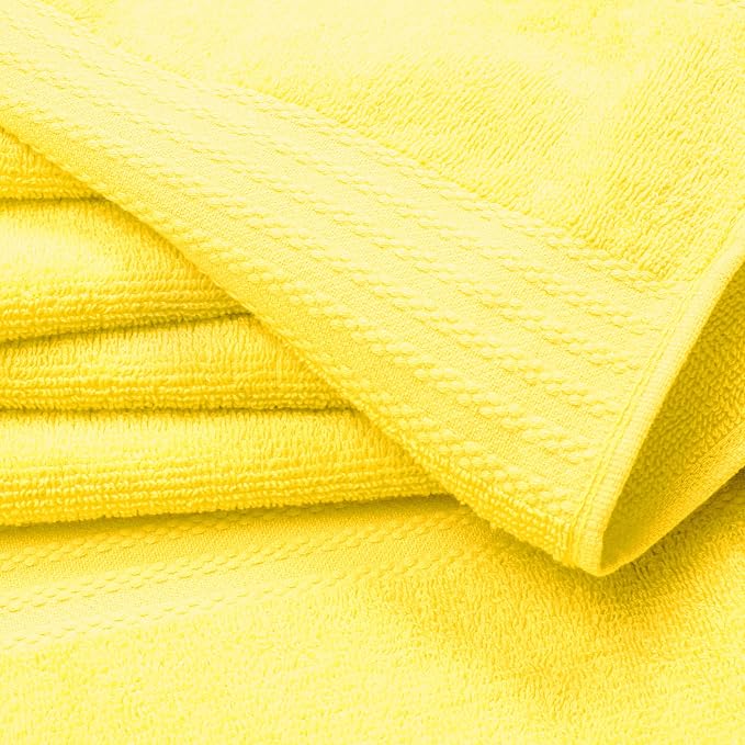 GLAMBURG Ultra Soft 8-Piece Towel Set - 100% Pure Ringspun Cotton, Contains 2 Oversized Bath Towels 27x54, 2 Hand Towels 16x28, 4 Wash Cloths 13x13 - Ideal for Everyday use, Hotel & Spa - Yellow