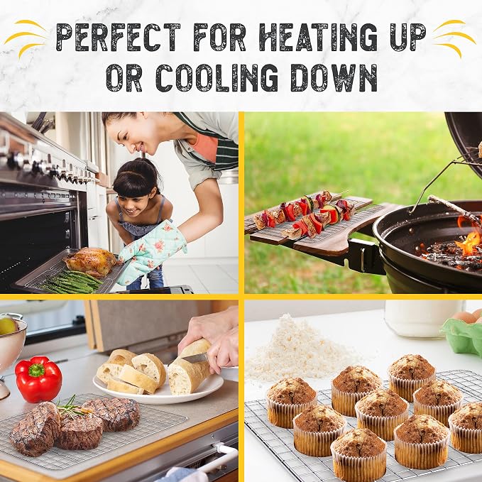 Checkered Chef Cooling Rack for Cooking and Baking, 11 ¾" x 17, Set of 2 | Stainless Steel, Oven Safe, Grid Wire Design
