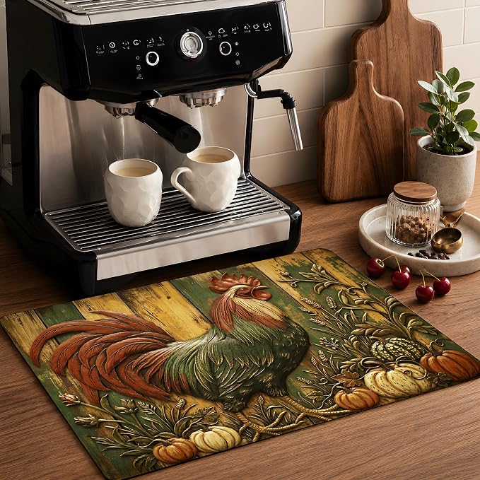 Vintage Rooster Pumpkin Stove Top Cover 28.3 x 20.5 Inch, Rustic Farmhouse Glass Cooktop Protector Mat, Fall Harvest Electric Range Cover for Kitchen Counter Decor (Retro Rooster)