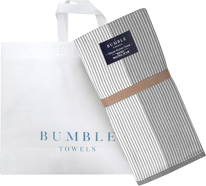 Premium Kitchen Towels 6 Pack 100% Cotton, 20"x28" Dish Towels - Grey | Large Flat & Terry Kitchen Linen Set with Hanging Loops, Highly Absorbent for Washing and Drying Dishes