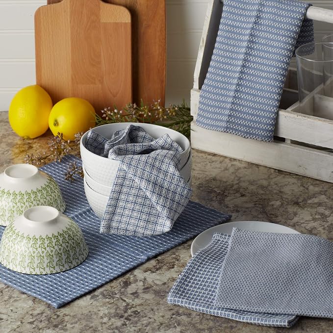 DII Everyday Kitchen Assorted Dishcloth Set of 5, 12x12, Stonewash Blue
