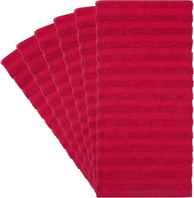 Premium Kitchen Towels 6 Pack 100% Cotton, 20"x28" - Red Solid | Large 450 GSM Terry Dish Towel, Kitchen Hand Towels with Hanging Loop, Highly Absorbent for Washing and Drying Dishes