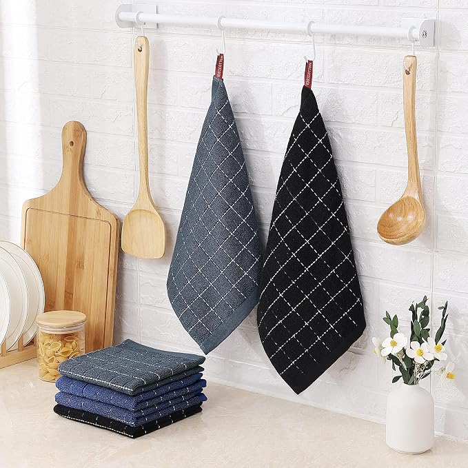 Homaxy 100% Cotton Terry Kitchen Dish Cloths, 12 Pack, Multiple Color | Ultra Soft and Absorbent, Suitable for Drying and Washing Dishes
