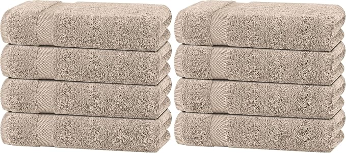 White Classic Wealuxe Taupe Bath Towels 27x54 Inch, Cotton Towel Set for Bathroom, Hotel, Gym, Spa, Soft Extra Absorbent Quick Dry 8 Pack
