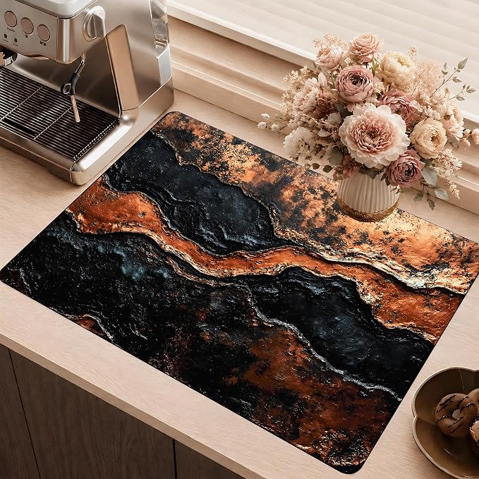 Black Gold Marble Stove Cover 28.3 x 20.5 Inches, Abstract Stove Top Protector, Heat Resistant Non Slip Glass Electric Stove Cover Board, Modern Luxury Kitchen Decor Mat (Black Brown)