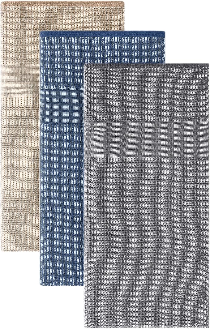 Homaxy 380 GSM Cotton Premium Kitchen Towels 3 Pack, 18"x 28", Multicolor | Flat and Terry Dish Towels, Highly Absorbent Tea Towel Set with Hanging Loop, Soft Utility Kitchen Hand Towels