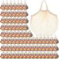Paterr 80 Pack Cotton Mesh Produce Bags Bulk,Short Handle,Beige | Reusable Mesh Grocery Bags Bulk, Washable Net Market Tote String Shopping Bags, for Vegetable Fruit Beach Picnic Food Storage