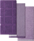 Homaxy 3 Pack Cotton Terry Premium Kitchen Towels, 18 x 28 in, Purple | Large 380 GSM Dish Towels, Highly Absorben Flat & Terry Kitchen Hand Towels, Soft Utility Tea Towel Set with Hanging Loop