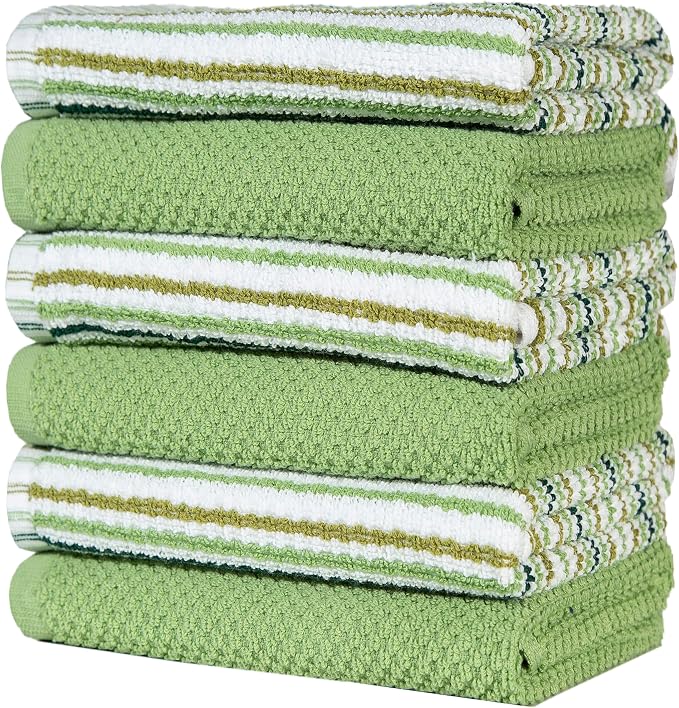 Bumble Kitchen Towels 6 Pack 100% Cotton 16"x26" - Sage | 430 GSM Soft Kitchen Hand Towels with Hanging Loop, Highly Absorbent & Durable for Washing and Drying Dishes
