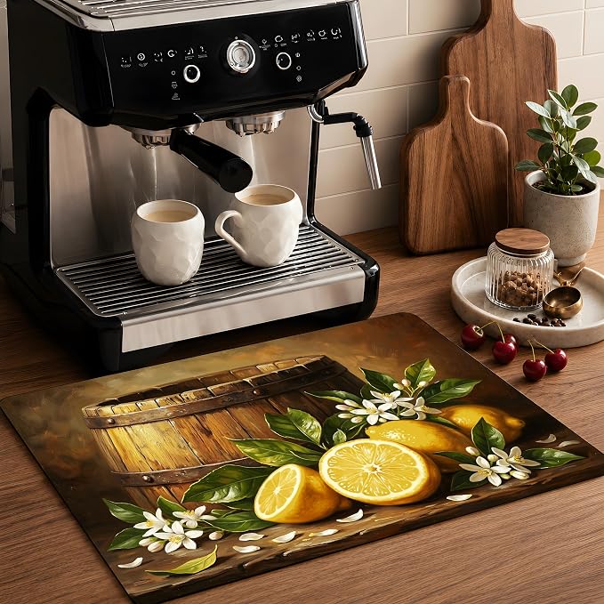 Lemon Floral Stove Top Cover 28.3 x 20.5 Inch, Rustic Farmhouse Glass Cooktop Protector Mat, Vintage Citrus Barrel Electric Range Cover for Kitchen Counter Decor (Lemon Yellow)