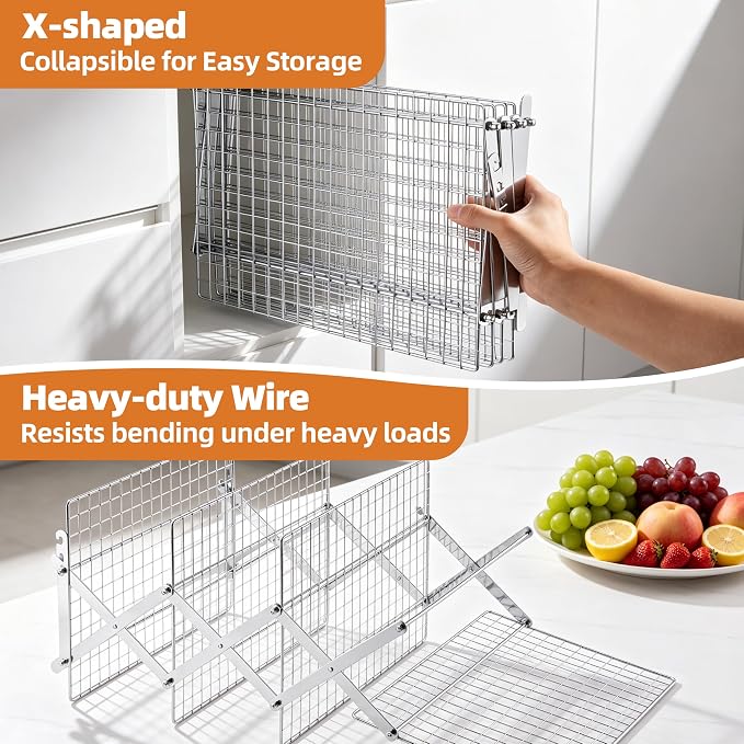 LIANYU 4 Tier Collapsible Cooling Rack, 3 Setting Design & Heavy-Duty | Cookie Cooling Rack for Baking and Cooking, Heavy Duty Wire, X-Shaped Structure, Easy Cleaning & Non-Stick, Kitchen Drying