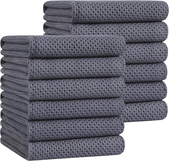 Homaxy 100% Cotton Oversized Waffle Weave Kitchen Towels 12-Pack, Dark Grey | 20 x 28 Inches, Ultra Soft Absorbent Dish Towels, Quick Drying Large Cleaning Towels