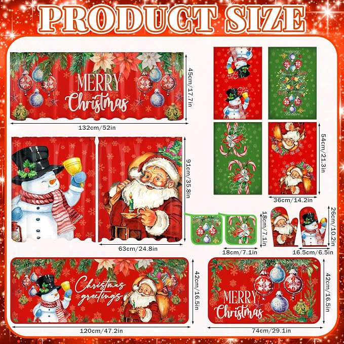 13 Pcs Christmas Kitchen Sets Christmas Oven Mitts and Pot Holders Set Xmas Kitchen Dish Towels Santa Rugs and Nonslip Mats for Home Cooking Baking Grilling Gift Decoration