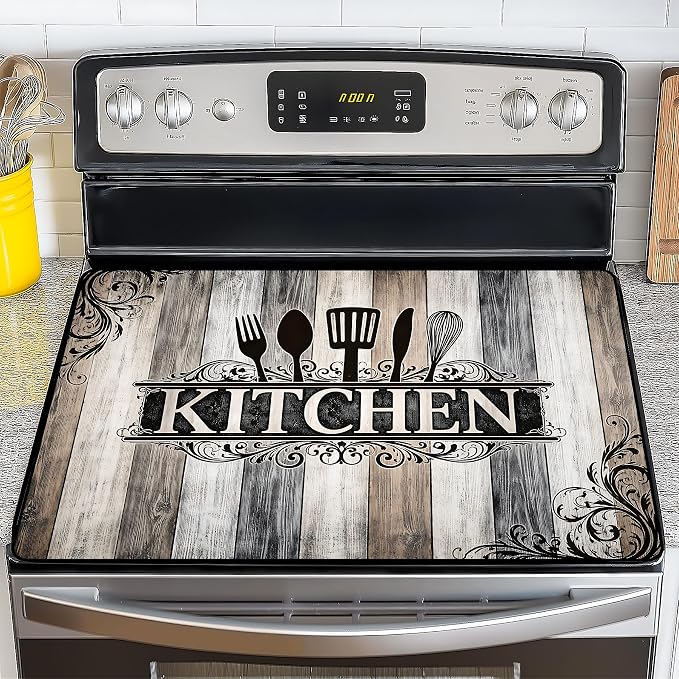 NYZE Extra Counter Space Stove Cover for Glass Top Stoves, 28" x 20" Vintage Kitchen Decorative Cooktop Protector, Heat Resistant Mat Pad for Kitchen Organization