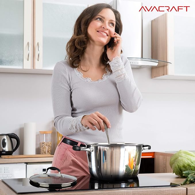 AVACRAFT 5 Quart Tri-Ply 18/10 Stainless Steel Dutch Oven | Full Tri-Ply Body, Tempered Glass Lid, Induction Compatible, Oven Safe, Dishwasher Safe, Even Heat Distribution