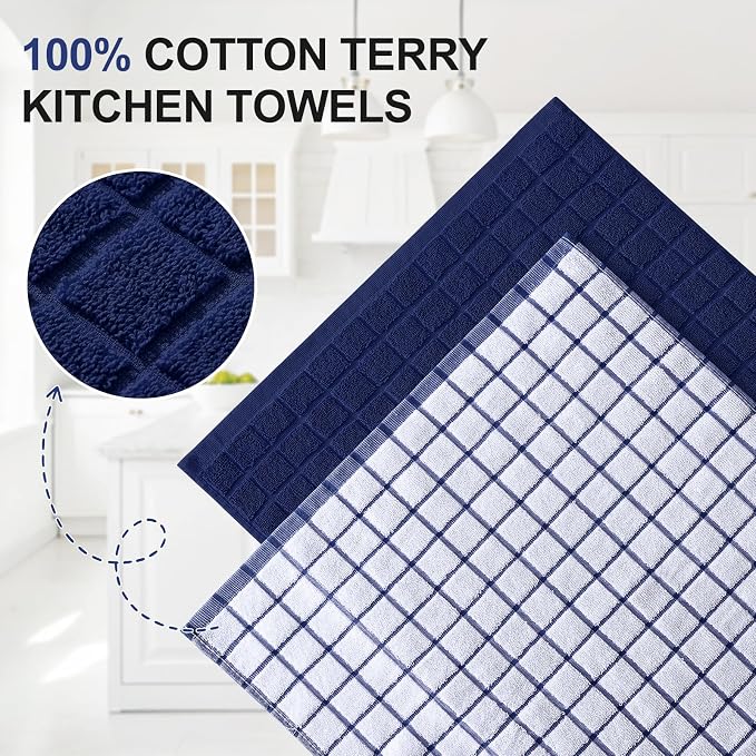 Homaxy Large Premium Cotton Kitchen Towels 16"x 28", 4 Pack, Dusty Blue | Natural Ring Spun 390 GSM Dish Towels, Super Absorbent Terry Kitchen Hand Towels, Soft Tea Towels with Hanging Loop