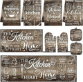 10 Pcs Kitchen Decor and Accessories Set, Vintage Rustic | Grunge Gray Brown 4 Dish Towels Kitchen Rugs 2 Oven Mitts 2 Pot Holders, Home Decor for Cooking Baking BBQ Housewarming
