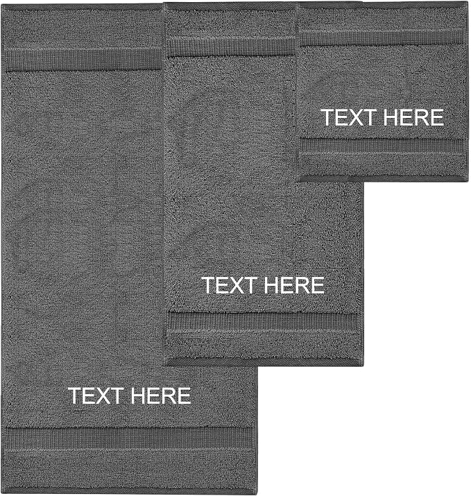 Chakir Turkish Linens Personalized 3 Piece Towel Set, 100% Cotton Luxury Turkish Towels for Bathroom, Soft Absorbent Towel Set with Bath Towel Hand Towel and Washcloth, Dark Gray