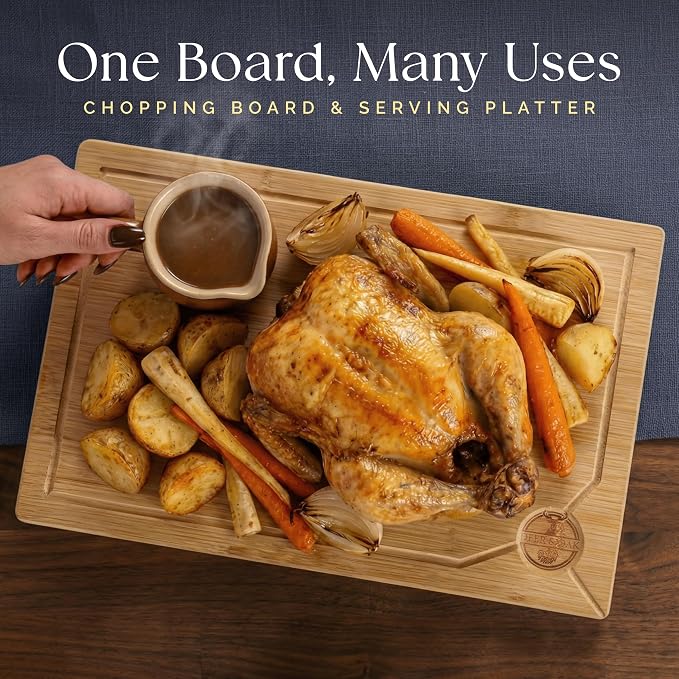 Deer & Oak Extra Large Bamboo Cutting Board 17.3 x 11.8 x 0.8 Inch | Pre-oiled and water resistant · Knife friendly · For meat and vegetables