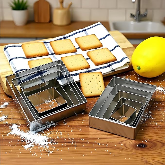 10PCS Rectangle Cookie Cutter & Square Cookie Mold, Stainless Steel Kitchen Baking Supplies, Sandwich Cutters, 5 Sizes for Fondant Cake, Cookies, Biscuits & DIY Party Decor (10PCS)